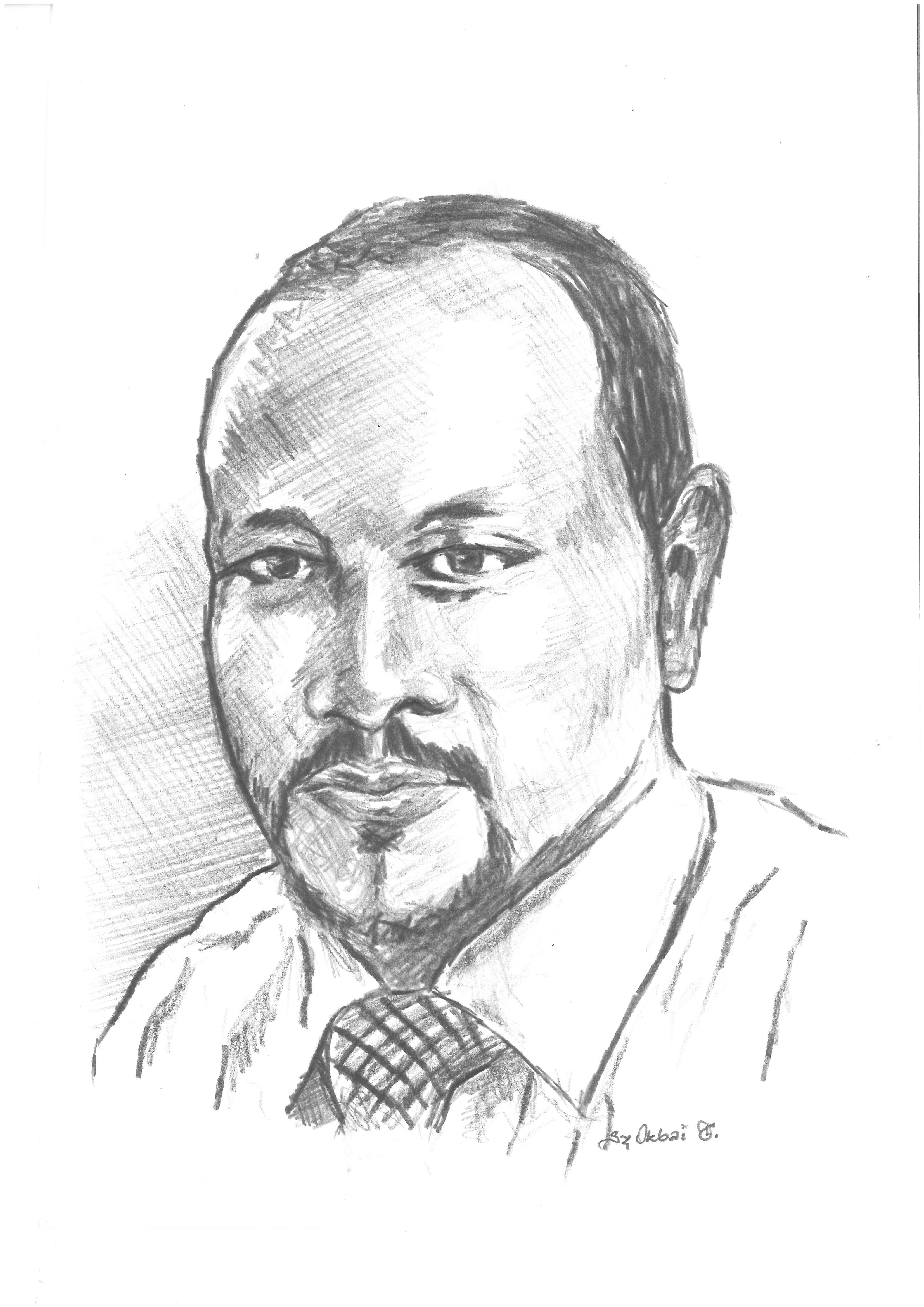 Das Bild zeigt ein gezeichnetes Porträt von Mesfin Mulugeta Woldegiorgis