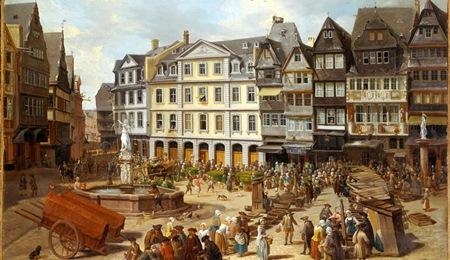 Das Bild von Christian Georg Schütz zeigt eine Ansicht des Römerbergs.