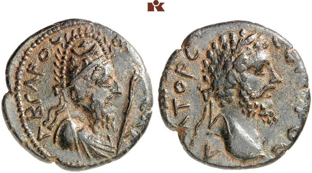 Kupfermünze des Königs Abgar VIII. von Edessa und des römischen Kaisers Septimius Severus. Um 210 n. Chr. © F.-R. Künker Kupfermünze des Königs Abgar VIII. von Edessa und des römischen Kaisers Septimius Severus. Um 210 n. Chr. © F.-R. Künker