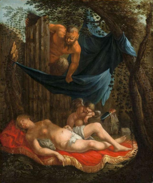Ein Satyr überrascht eine Nymphe Miniatur Sammlung Prehn © HMF Ein Gemälde mit Satyr und einer Nymphe
