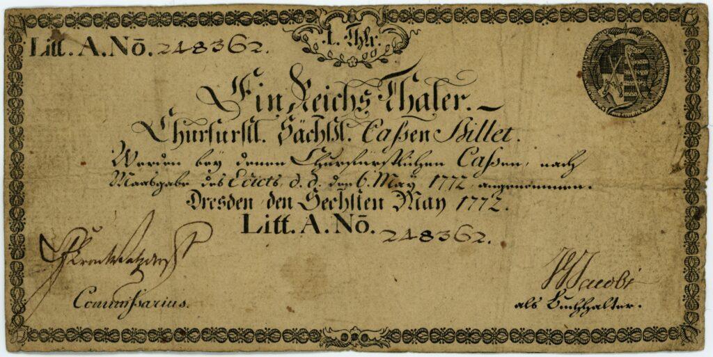 Kassenbillet Sachsen 1722 Kassenbillet Sachsen 1722